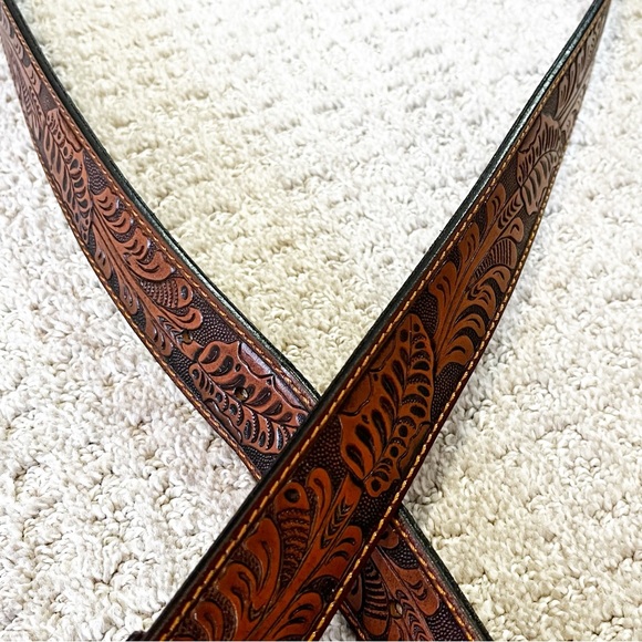 Mens Brown Western Belt Cowboy Full Grain Leather Hand Tooled Sz 3X / 48 Rodeo - Picture 4 of 9